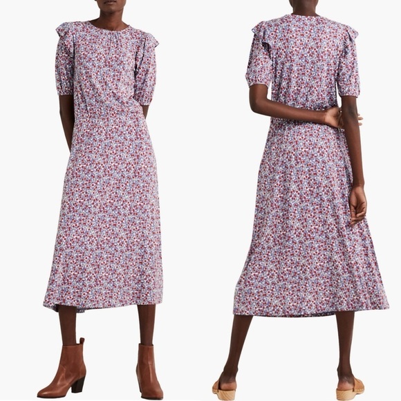 BODEN PAISLEY SHORT SLEEVE RUFFLE JERSEY MIDI DRESS US 12 LONG - Picture 1 of 15